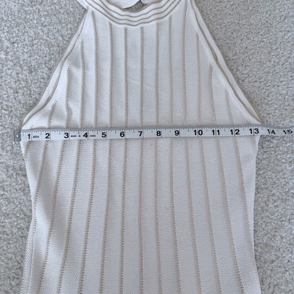 By Anthropologie Pleated Drop Waist Beige Chevron Knit Midi Dress Size Small - Picture 6 of 13